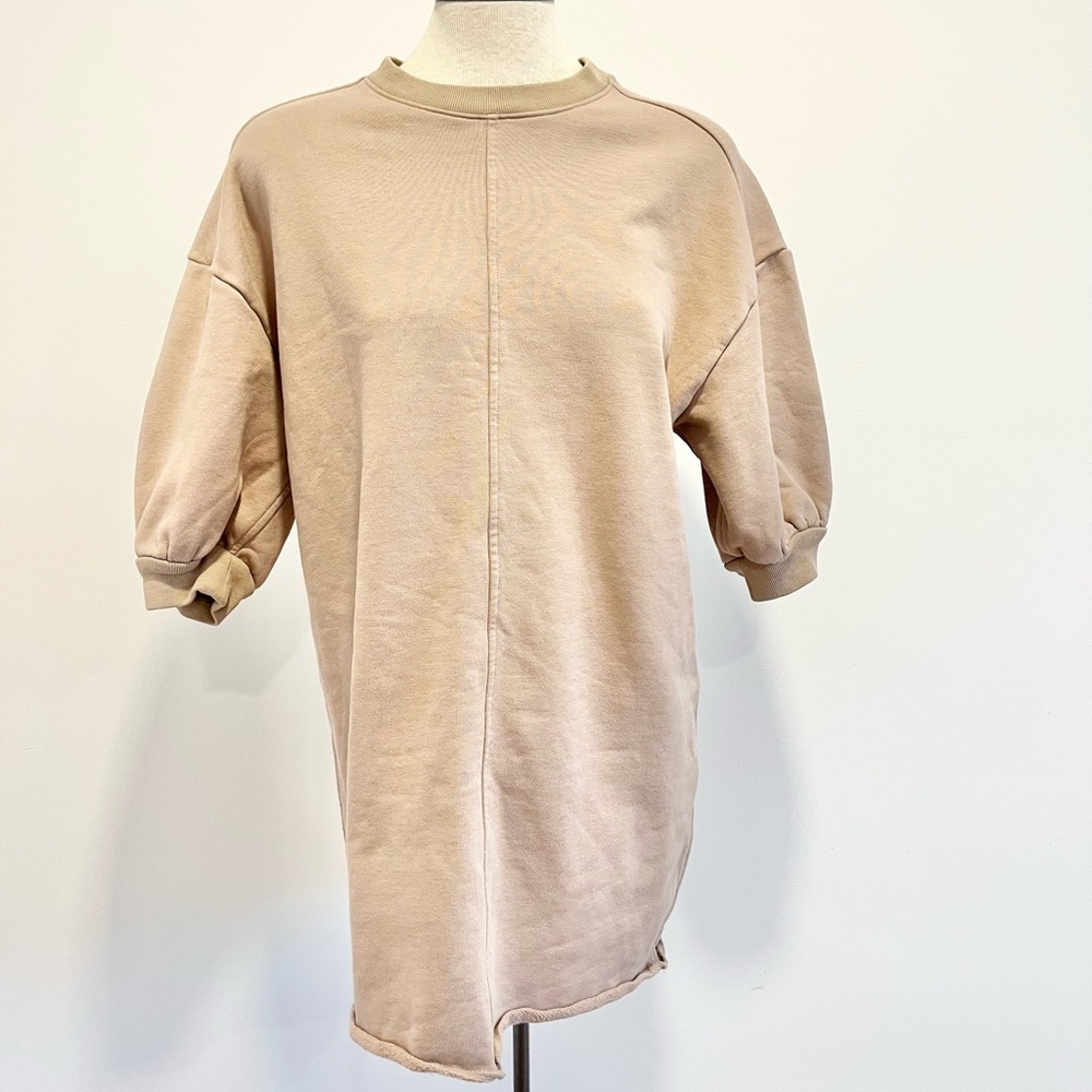 Everlane Organic Cotton Track Dress Tan Mini Dress Oversized Sweatshirt Neutral - Picture 8 of 14